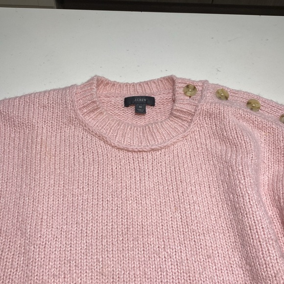 J Crew ALPACA WOOL Tortoise Shell Shoulder Buttons Crewneck Sweater Blush Pink M - Picture 3 of 11